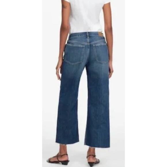 NWOT Madewell Low Slung Baggy Crop Jeans 23 Blue 100% Cotton Raw Hem - Picture 2 of 10